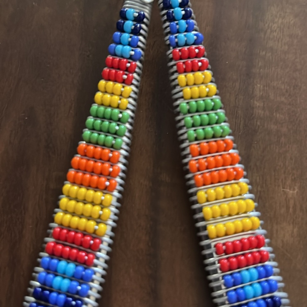 Artisan crafted serving set, Spoon, and Spork wired & beaded rainbow 8” … - Picture 3 of 4